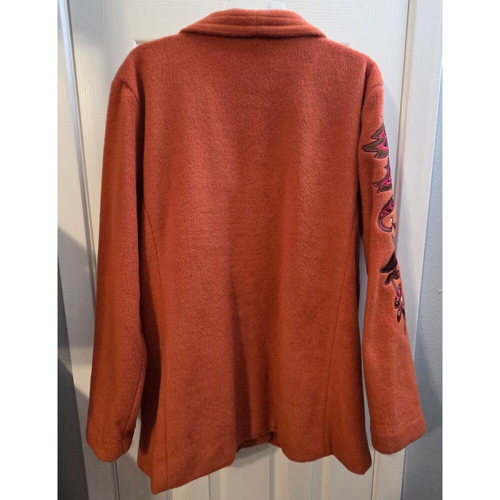 Bob Mackie Wearable Art Embroidered Fleece Jacket Orange Large - Picture 7 of 8